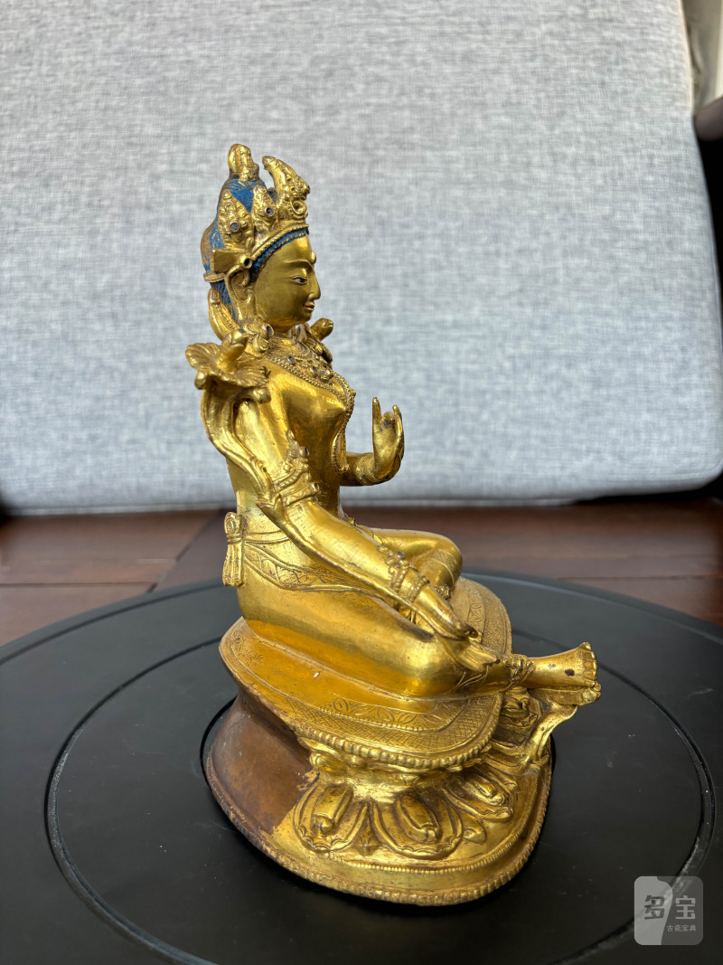 十四世纪 藏中风格 铜鎏金绿度母像 - 图9